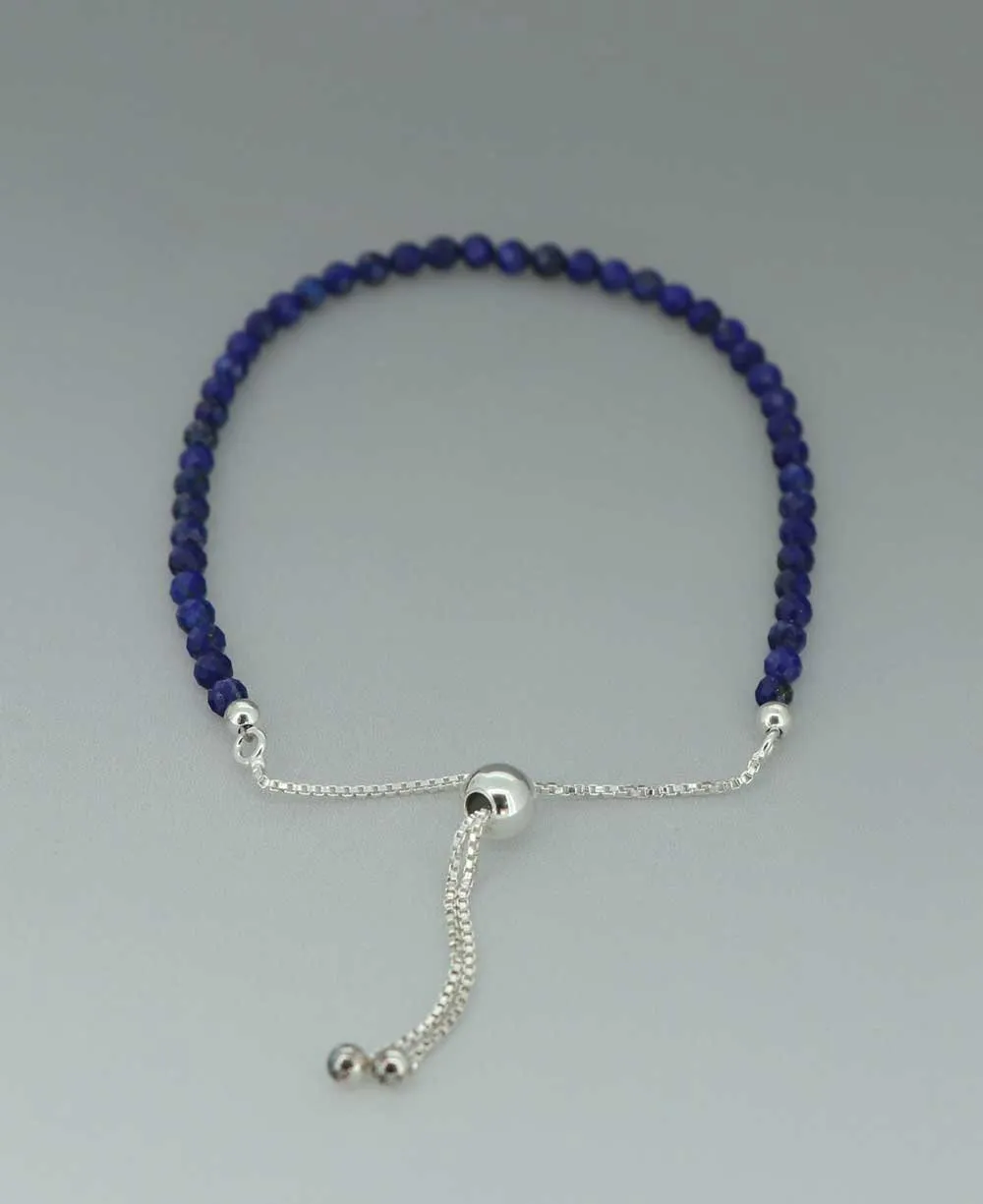 Adjustable Sterling Silver Bolo Bracelet with Dainty Gemstone Beads