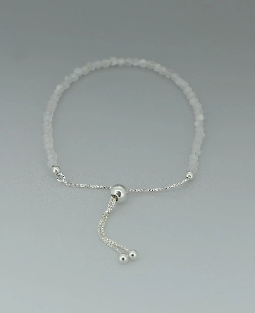 Adjustable Sterling Silver Bolo Bracelet with Dainty Gemstone Beads