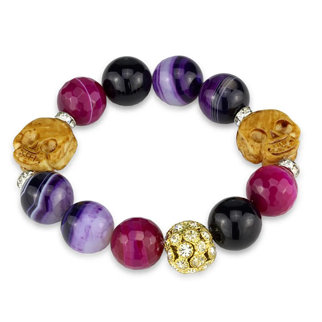 Alamode Gold Rhodium Brass Bracelet with Synthetic Onyx in Multi Color