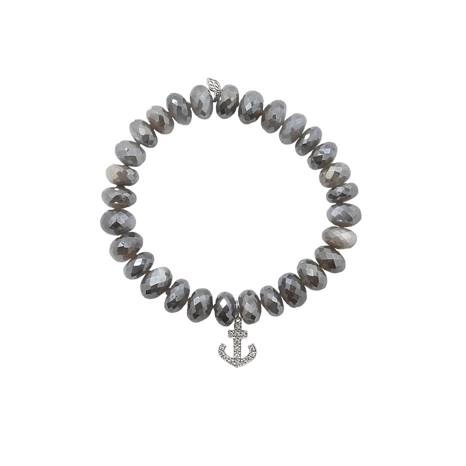 Anchor Grey Moonstone Beaded Bracelet