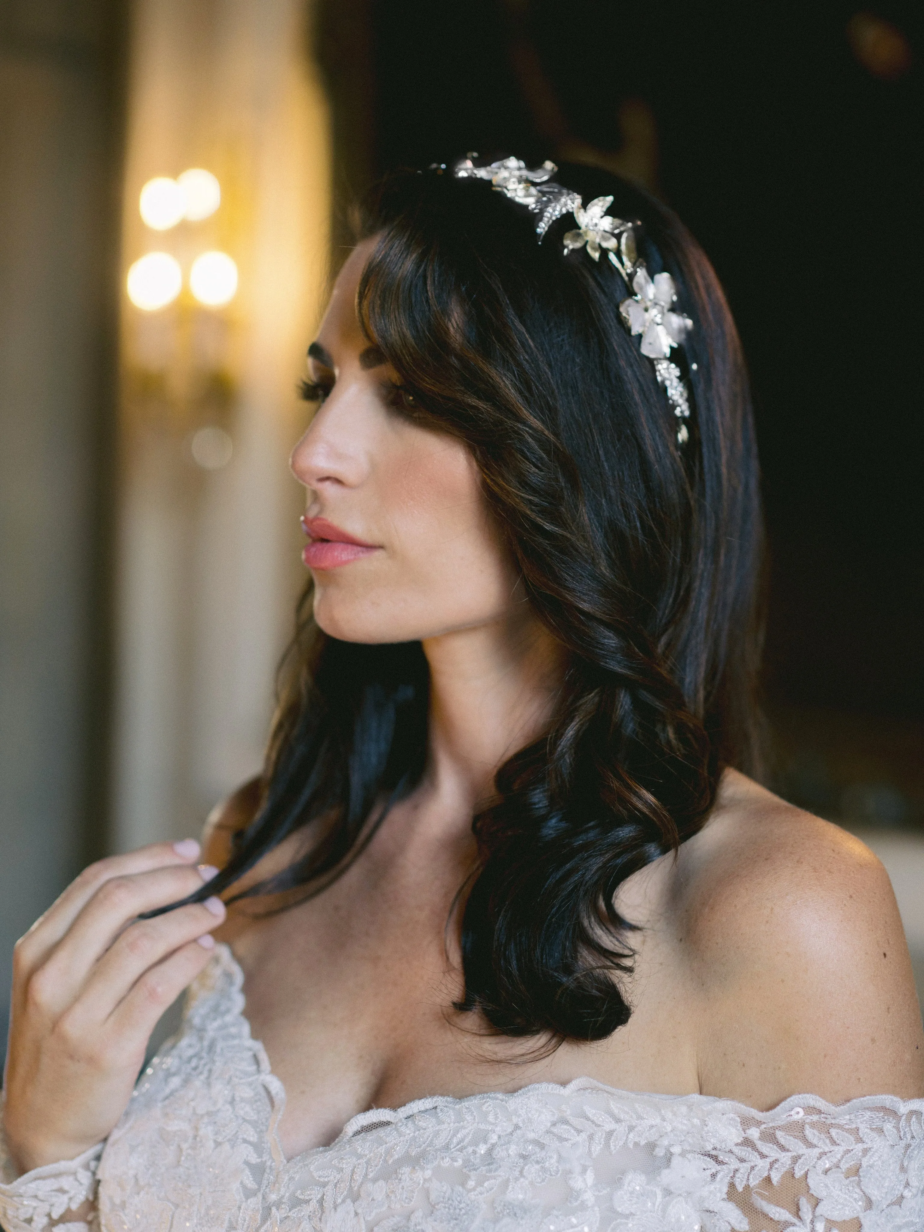 ANNETTE Silver and Gold Floral Bridal Hair Vine Headpiece