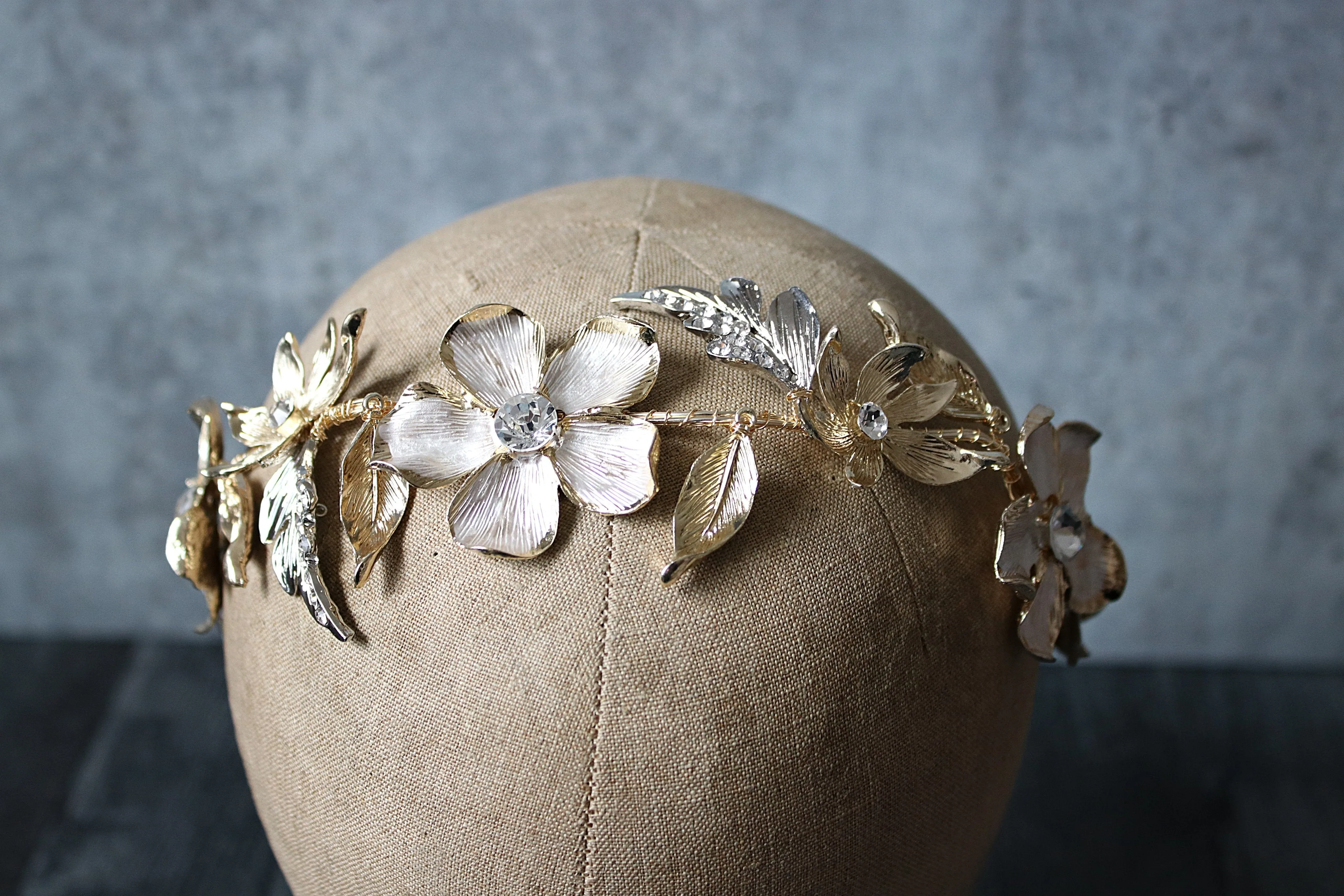 ANNETTE Silver and Gold Floral Bridal Hair Vine Headpiece