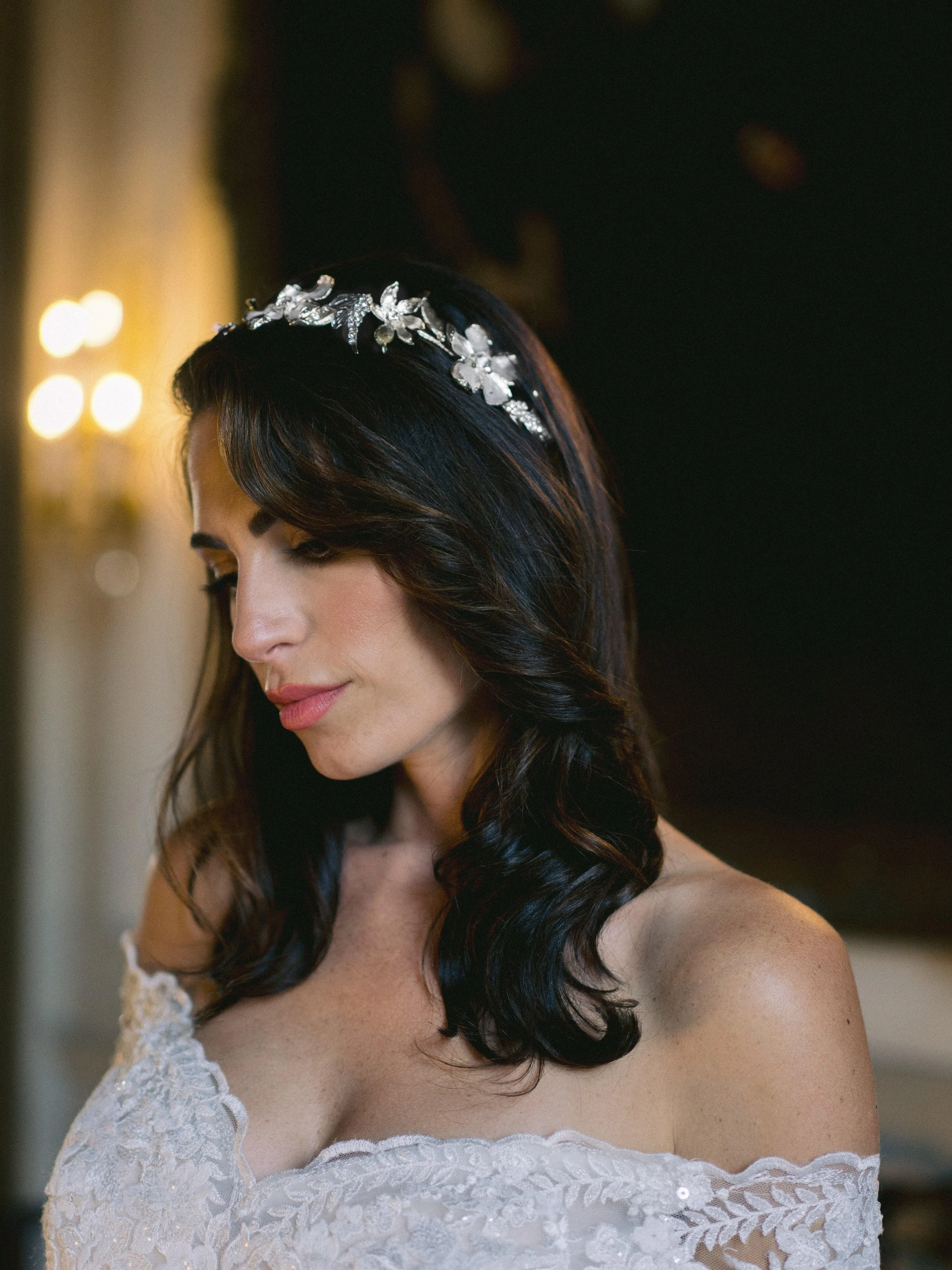 ANNETTE Silver and Gold Floral Bridal Hair Vine Headpiece