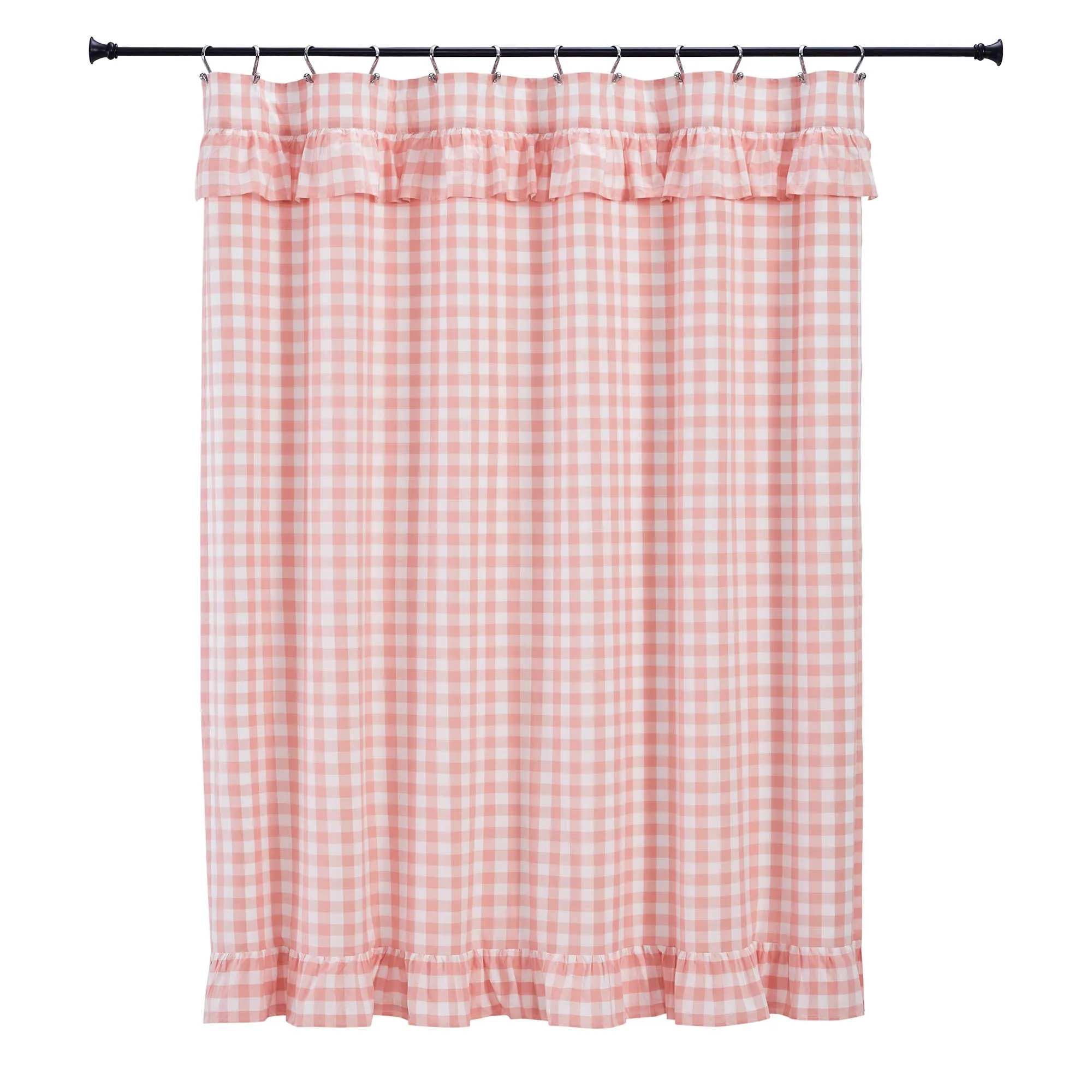 Annie Buffalo Coral Check Ruffled Shower Curtain 72x72