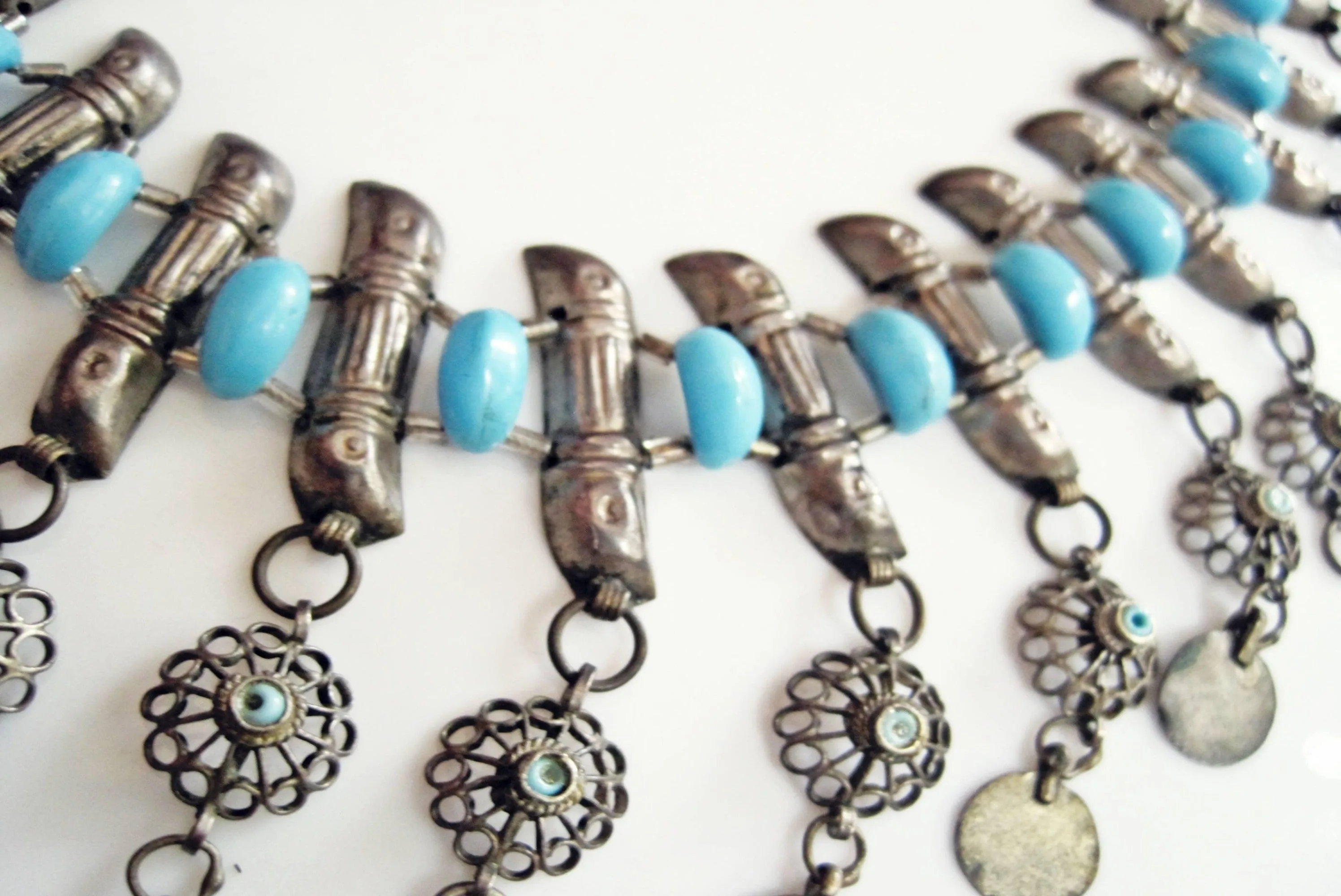 Antique Balkan Ottoman Silver and Blue Beads Choker Necklace