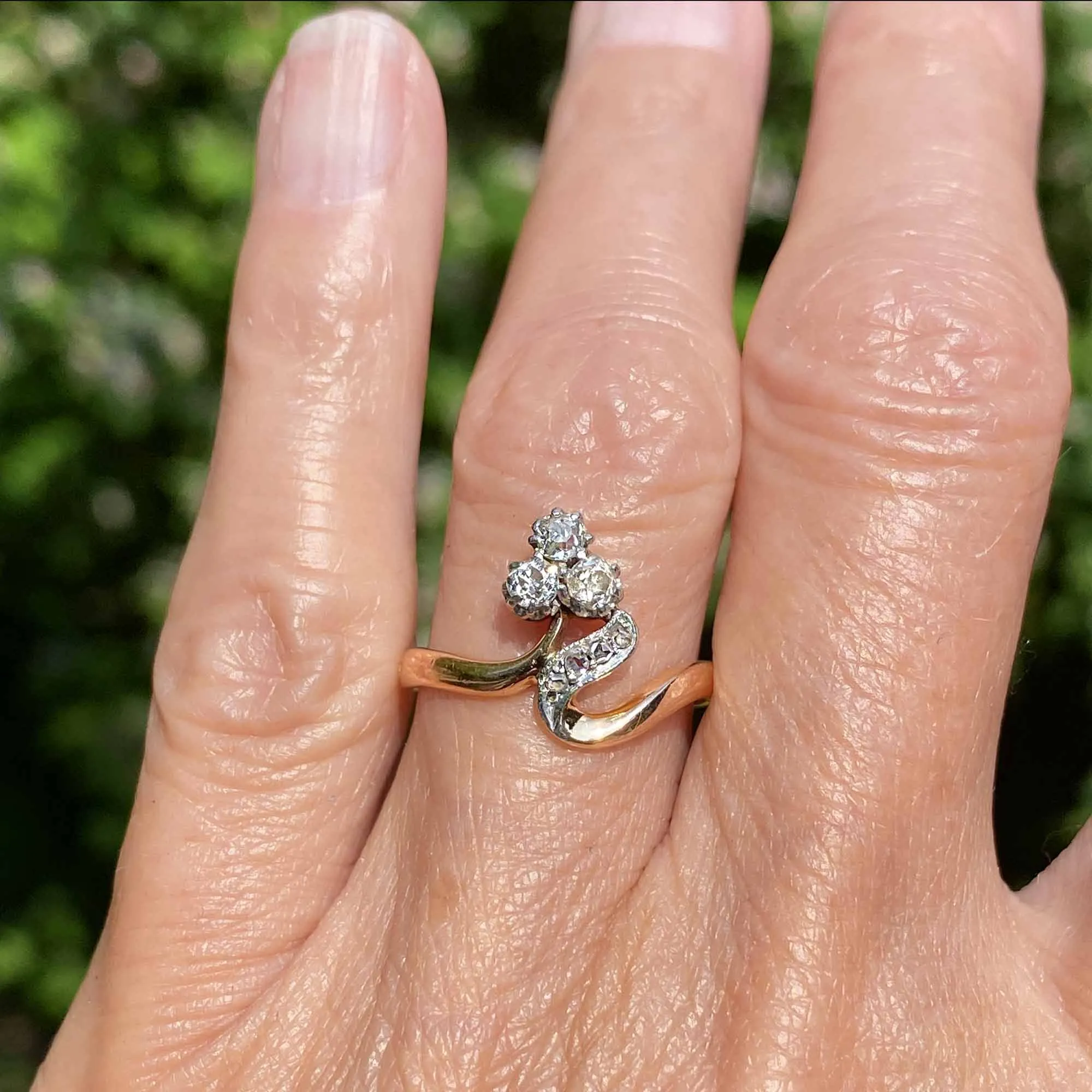 Antique Flower Clover Edwardian Diamond Ring