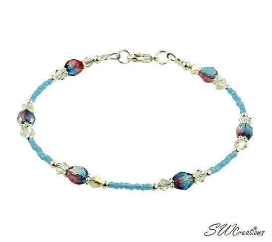 Aqua Pink Swirls Crystal Beaded Anklet