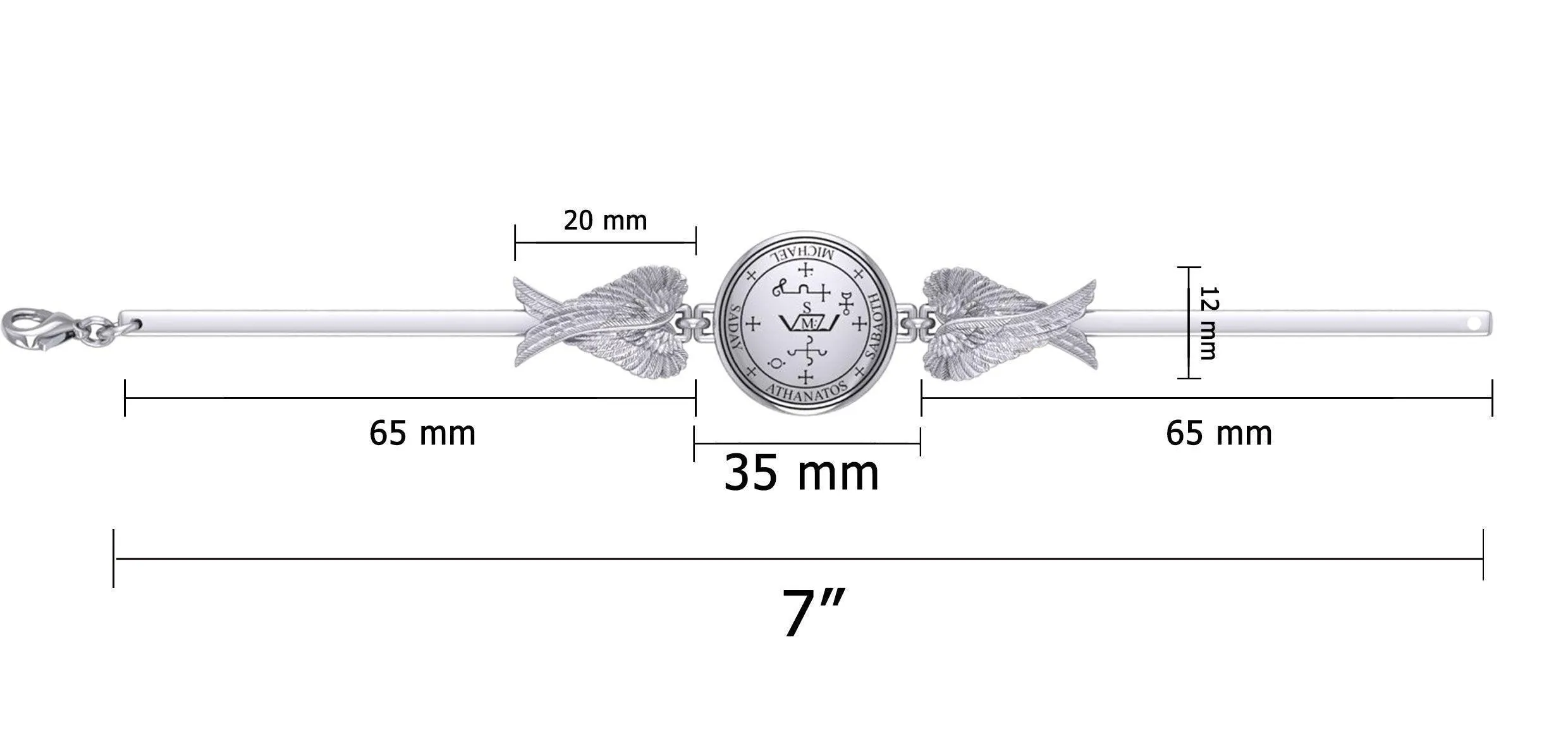 Archangel Michael Sigil and Angel Wings Silver Cuff Bracelet TBA287