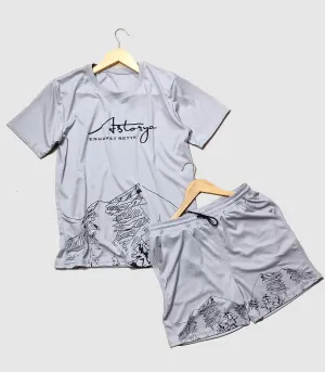 Astarya Printed Men Co-ord Set(Grey)