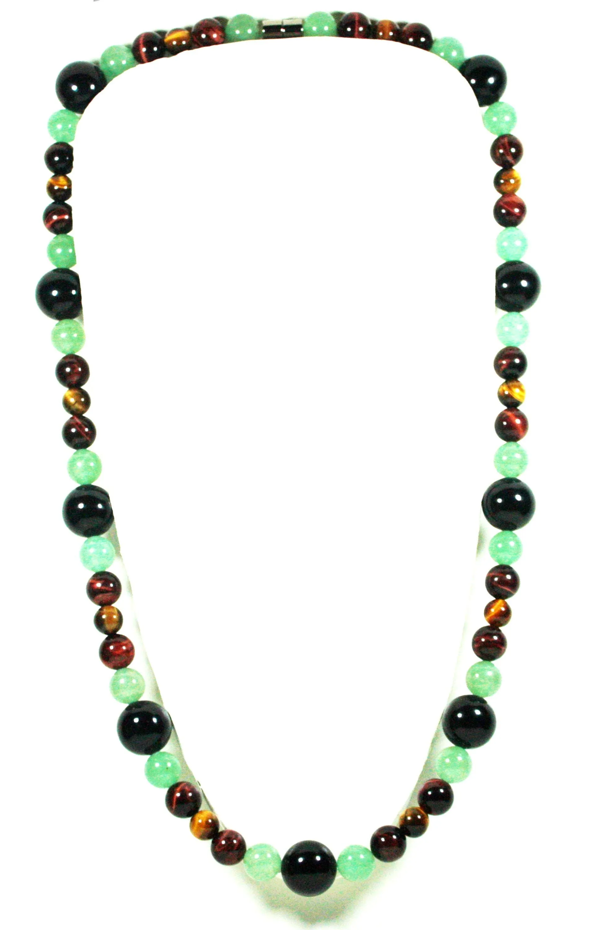 Auras by Osiris - African Necklace for Men - Onyx Tiger Eye Aventurine - Magnetic Clasp - Handcrafted by Master Shaman