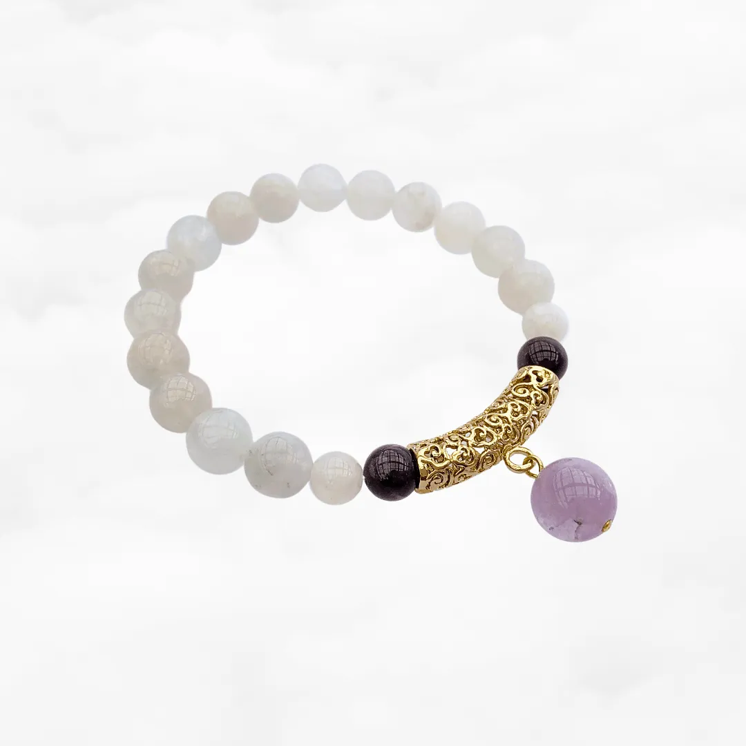 Auspicious Beaded Moonstone Bracelet 10mm Gold