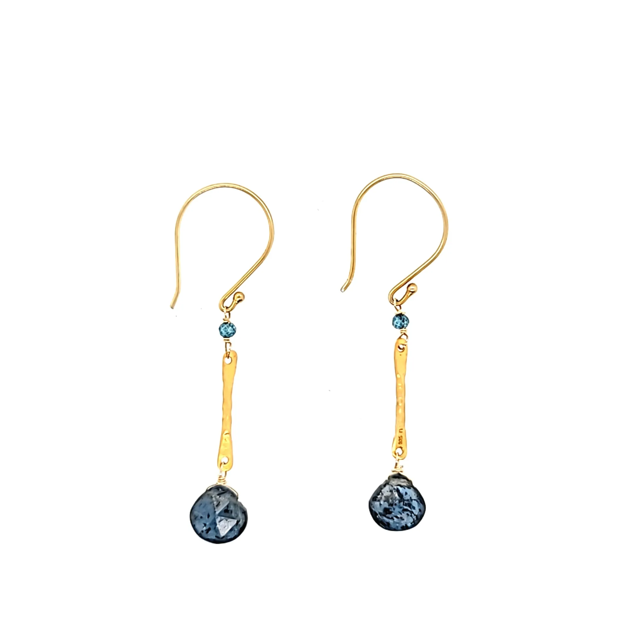 AVF Gold Hammered Bar & Kyanite Drop Earrings (SI2353)