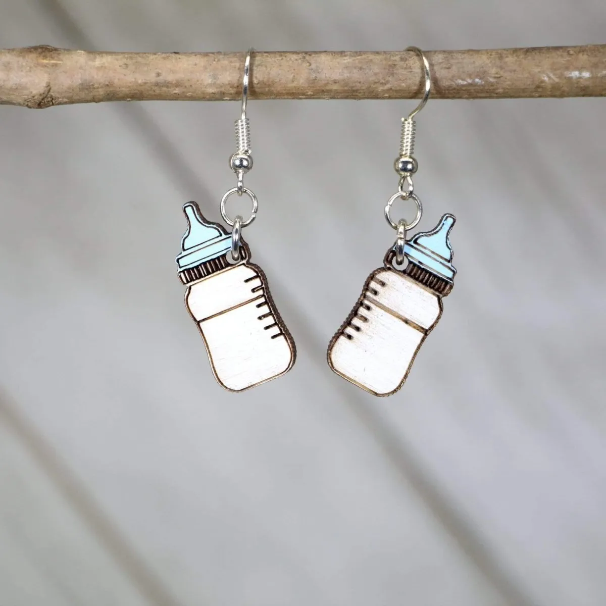 Baby Bottle Wooden Dangle Earrings by Cate's Concepts, LLC