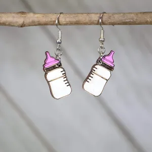 Baby Bottle Wooden Dangle Earrings by Cate's Concepts, LLC