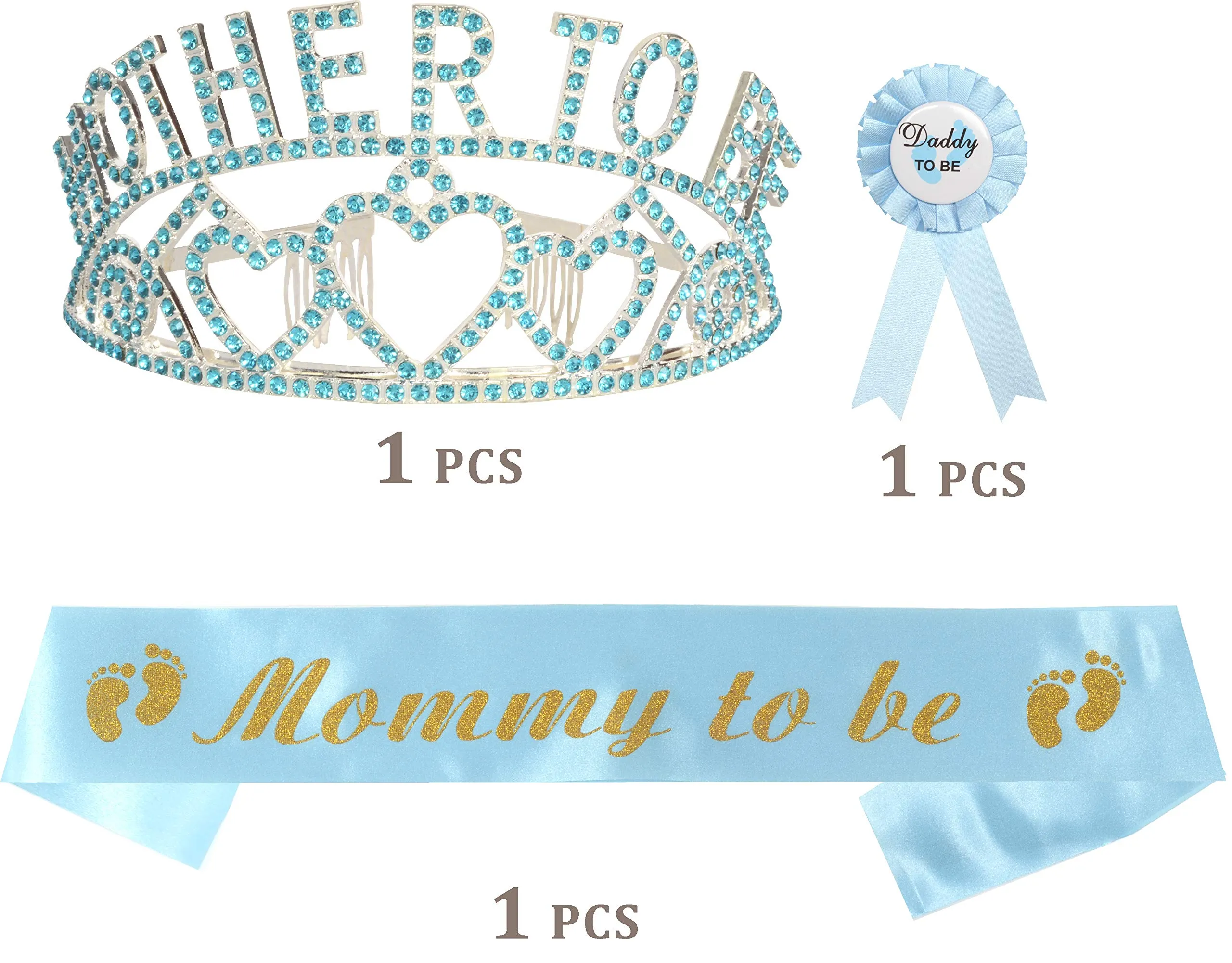 Baby Shower Decoration for Boy, Mom to Be Tiara, Mom to Be Sash, Dad to Be Pin, Baby