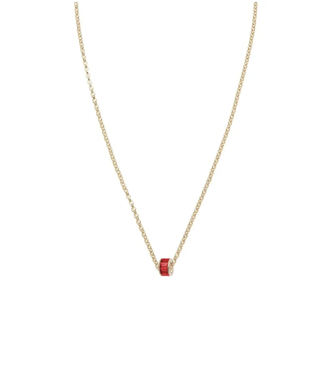 Baguette Ruby - Love : Heart Beat Fine Belcher Chain Necklace