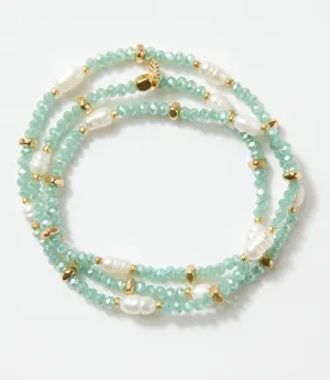 Beaded Gemstone And Pearl Stretch Bracelet