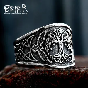 Beier New Style 316L Stainless Steel Tree of Life Signet Ring Classic Men Viking Amulet Rings Nordic Jewelry For Men Wholesale