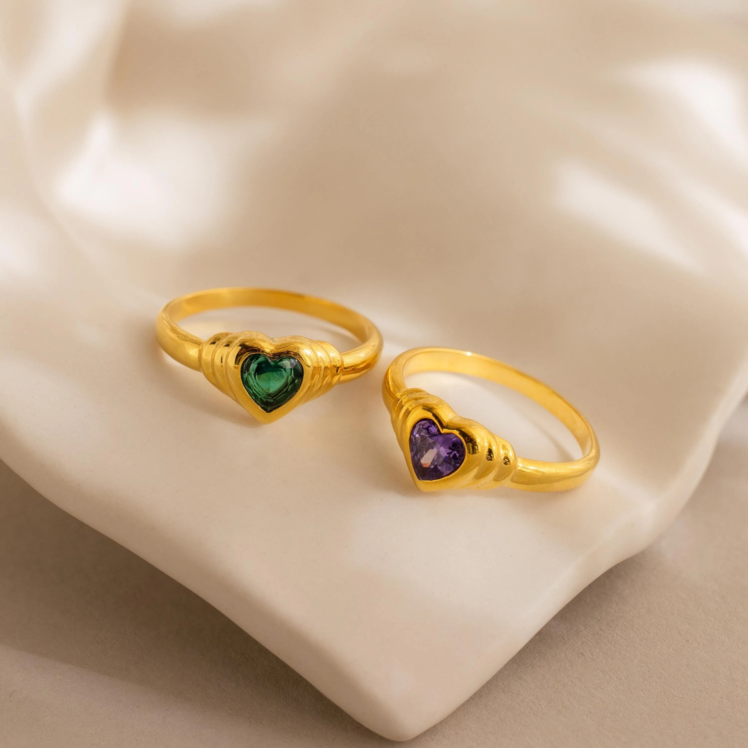 Birthstone Heart Signet Ring