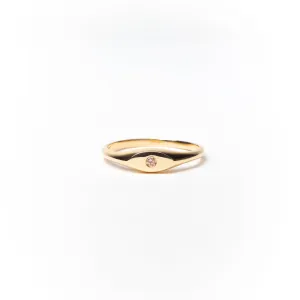 Birthstone Signet Ring, Solid 14k Gold