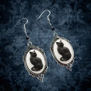 Black Cat Gothic Cameo Earrings