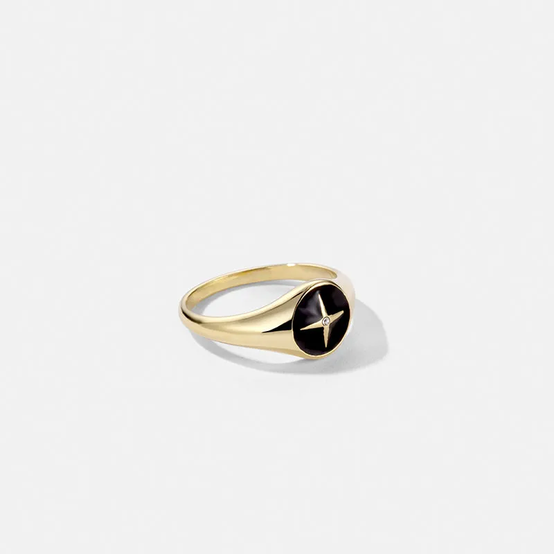 Black North Star Signet Ring