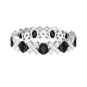 Black Onyx and Moissanite Designer Eternity Ring