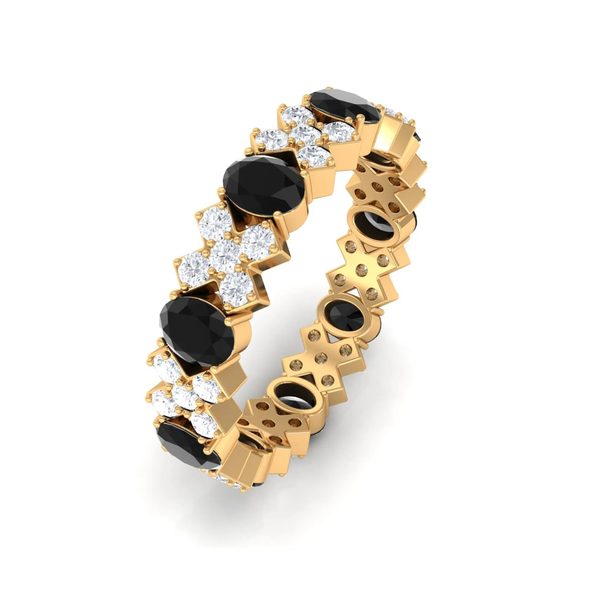 Black Onyx and Moissanite Designer Eternity Ring