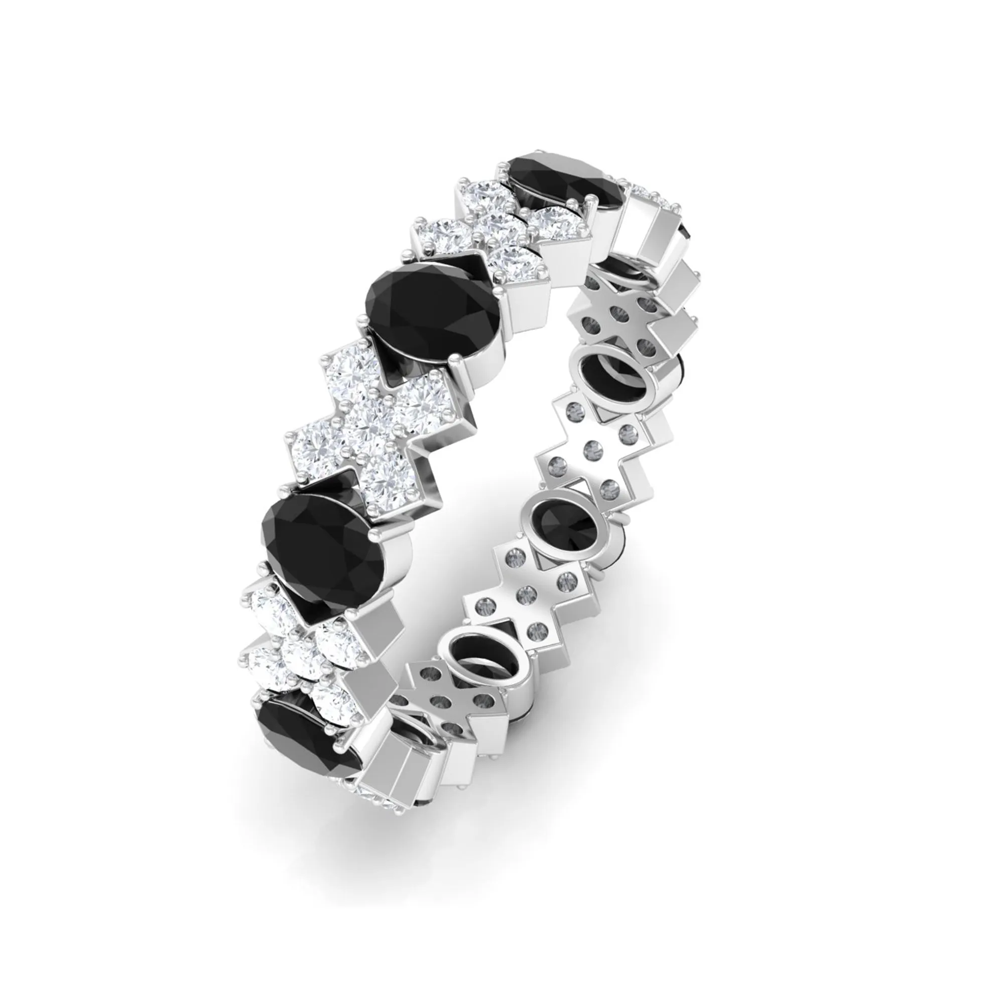 Black Onyx and Moissanite Designer Eternity Ring