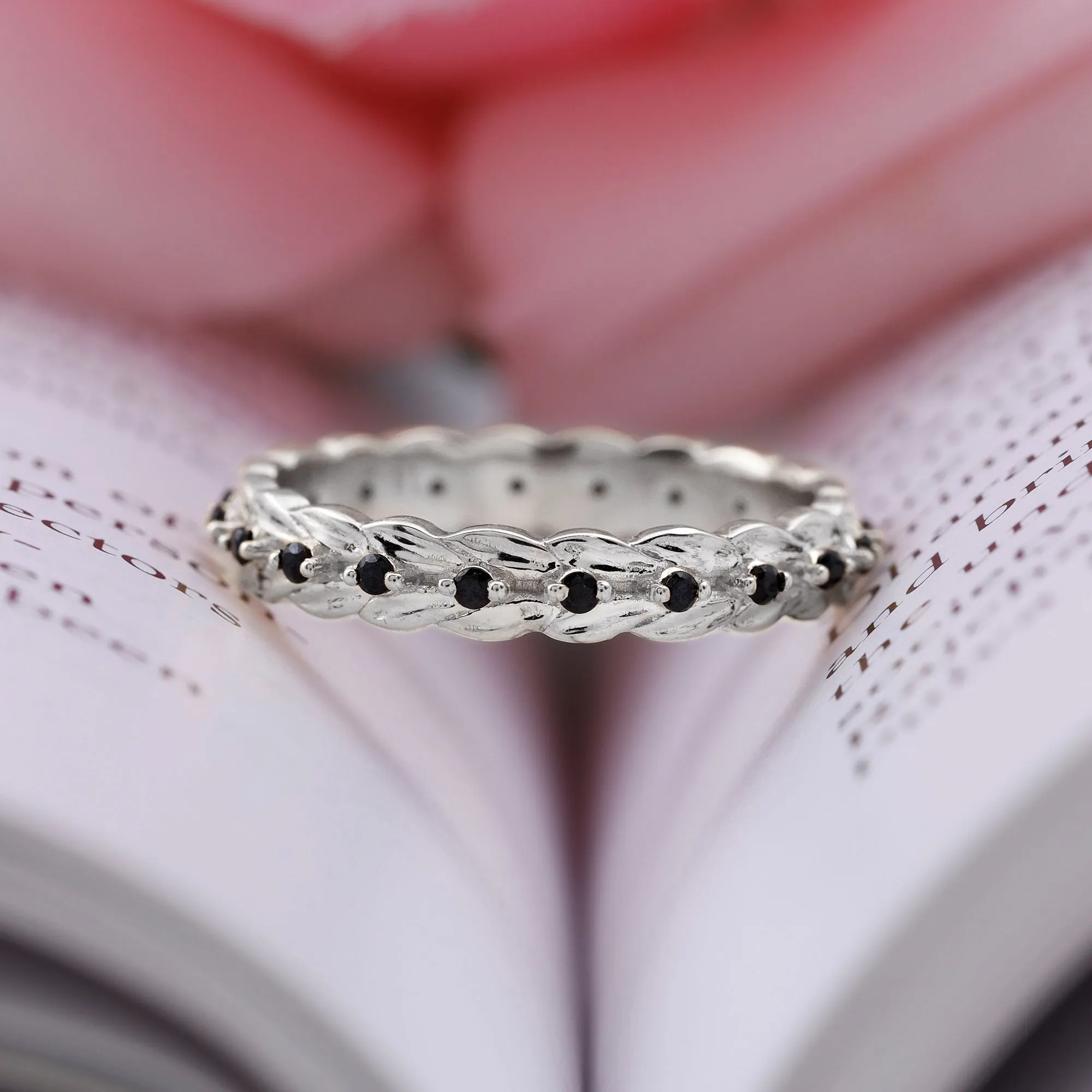 Black Onyx Leaf Eternity Band Ring