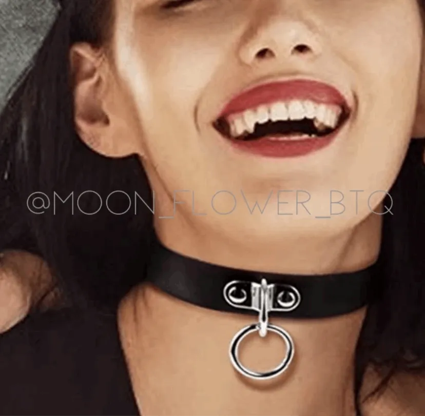 Black Punk Hanging Hoop Choker Necklace