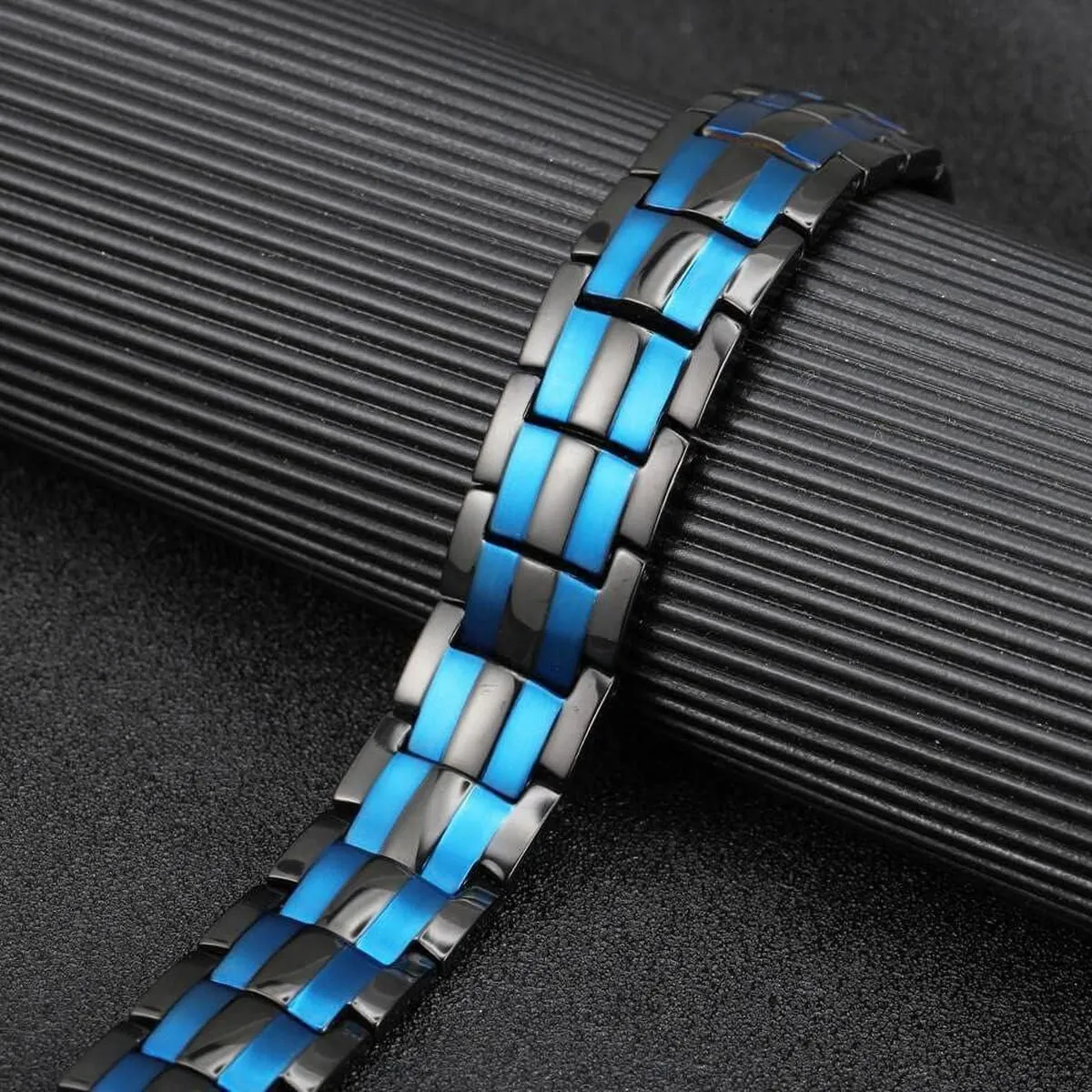 Blue Black Stainless Steel Magnet Health Therapy Bio Energy Bracelet