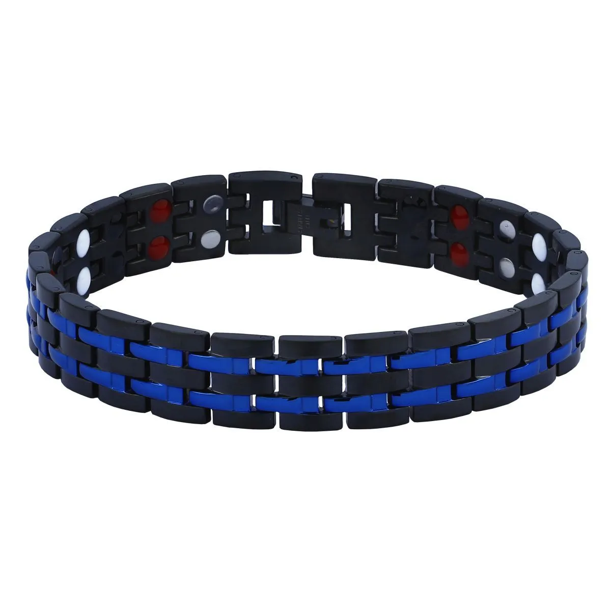 Blue Black Stainless Steel Magnet Health Therapy Bio Energy Bracelet