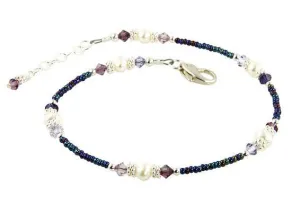 Blue Purple Crystal Mix Beaded Anklet