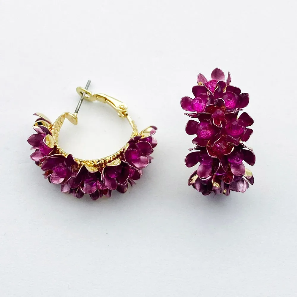 Bohemian Jewelry Polygonal Flower Dangle Earrings For Women in Pink Color