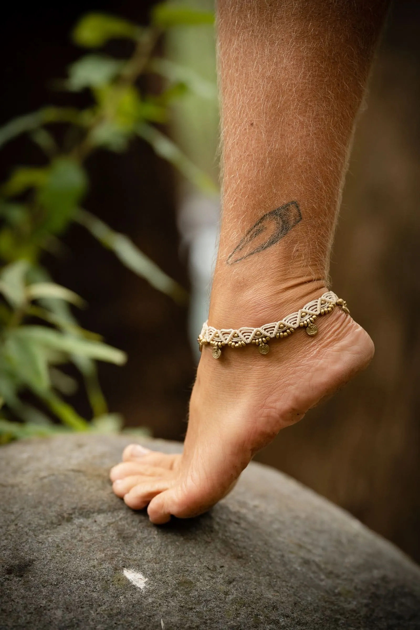 Bohemian Macrame Anklet Bracelet - Cream