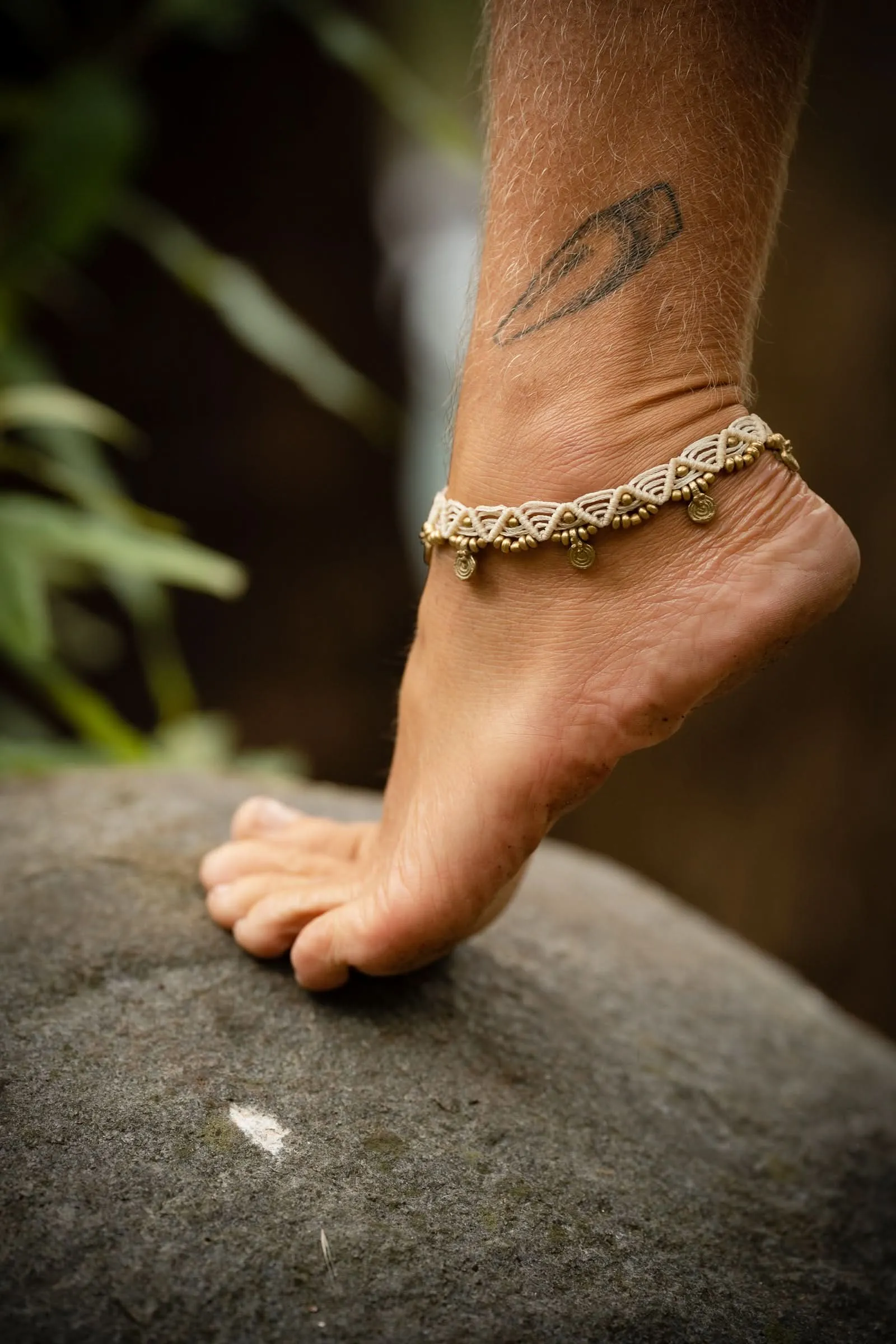 Bohemian Macrame Anklet Bracelet - Cream