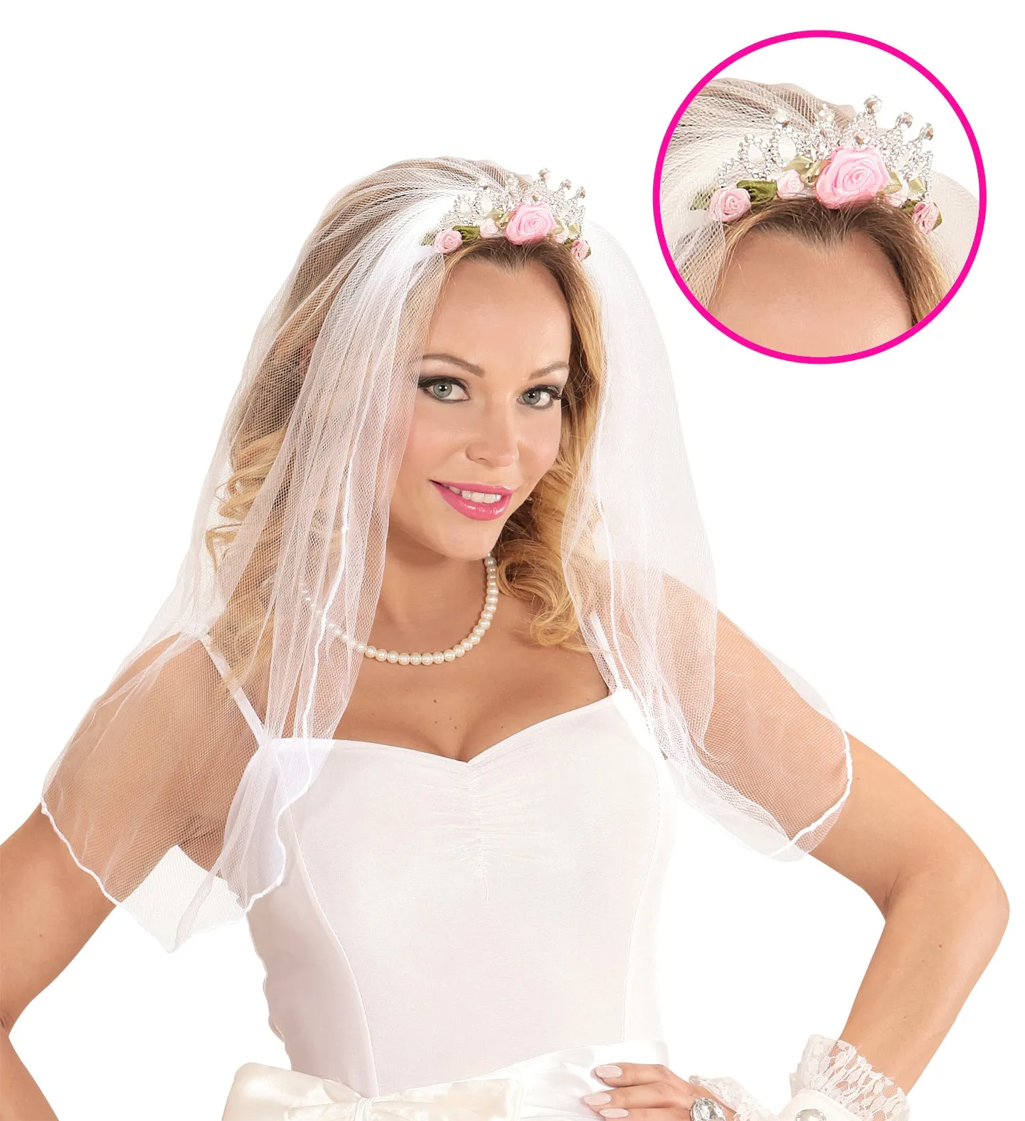 Bridal Veil Tiara With Roses & Diamonds