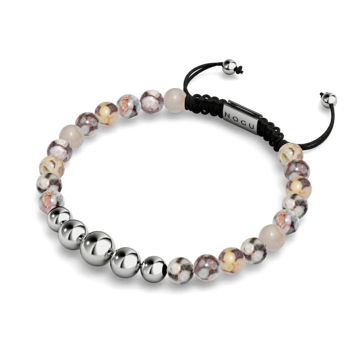 Brown Line Agate | Silver | Balance Gemstone Macrame Bracelet