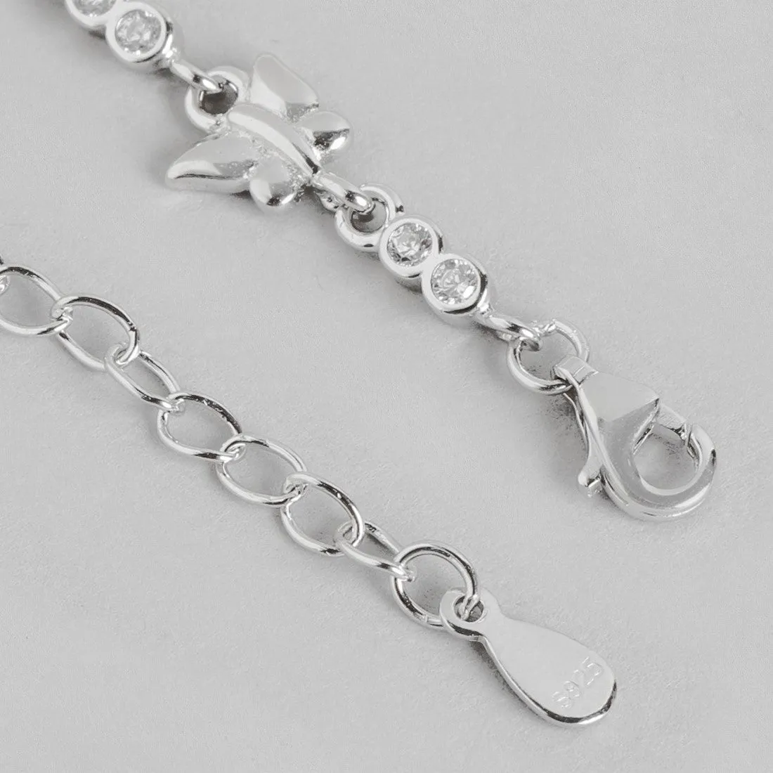 Butterfly Cubic Zirconia Rhodium Plated 925 Sterling Silver Women's Anklet