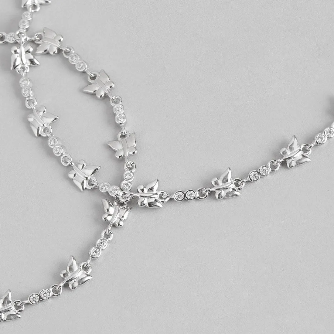 Butterfly Cubic Zirconia Rhodium Plated 925 Sterling Silver Women's Anklet