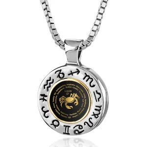 Cancer Gift for Women or Men | Silver Zodiac Sign Necklace