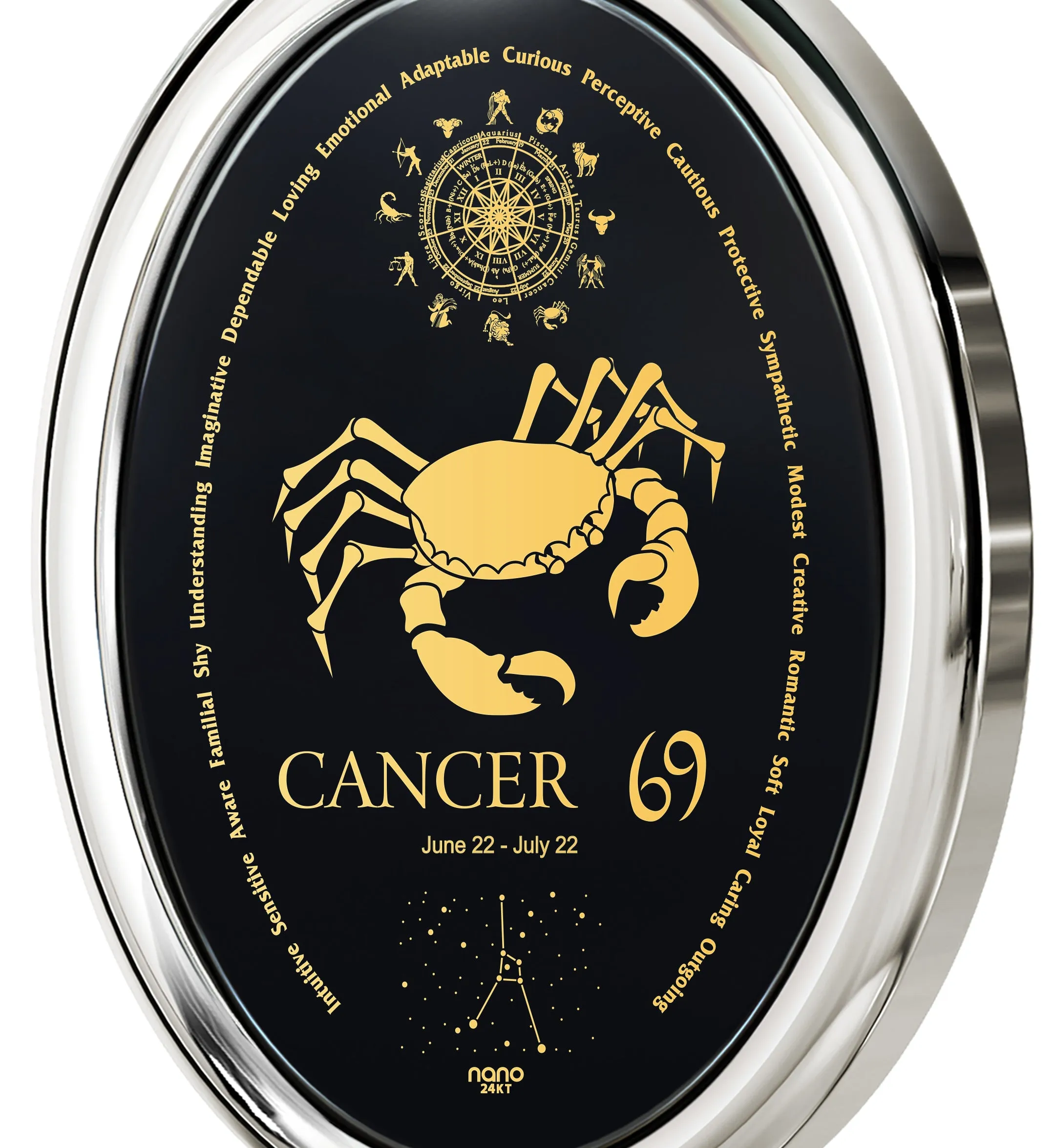 Cancer Necklace Zodiac Pendant 24k Gold Inscribed on Onyx Stone