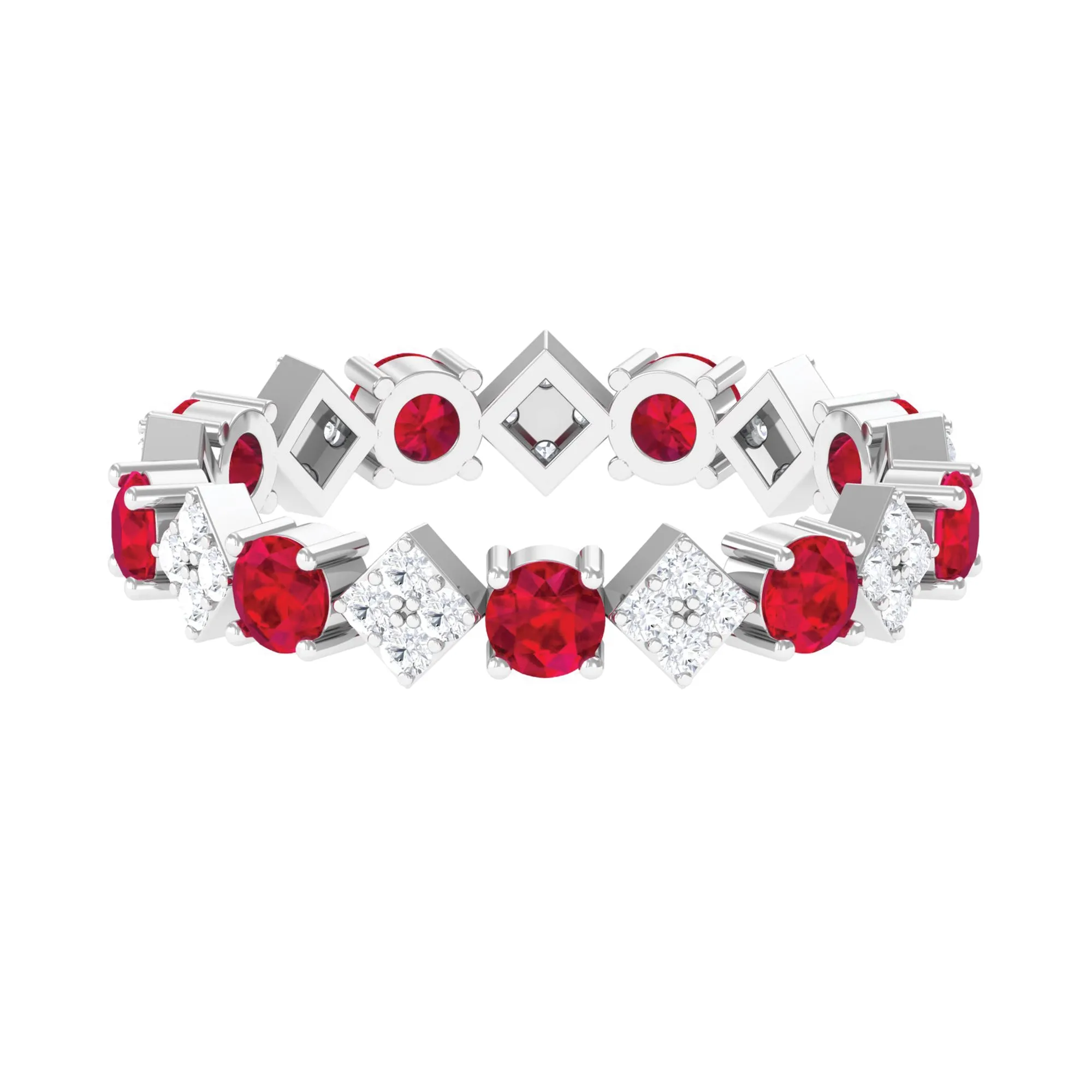 Certified Lab Created Ruby and Diamond Eternity Band Ring