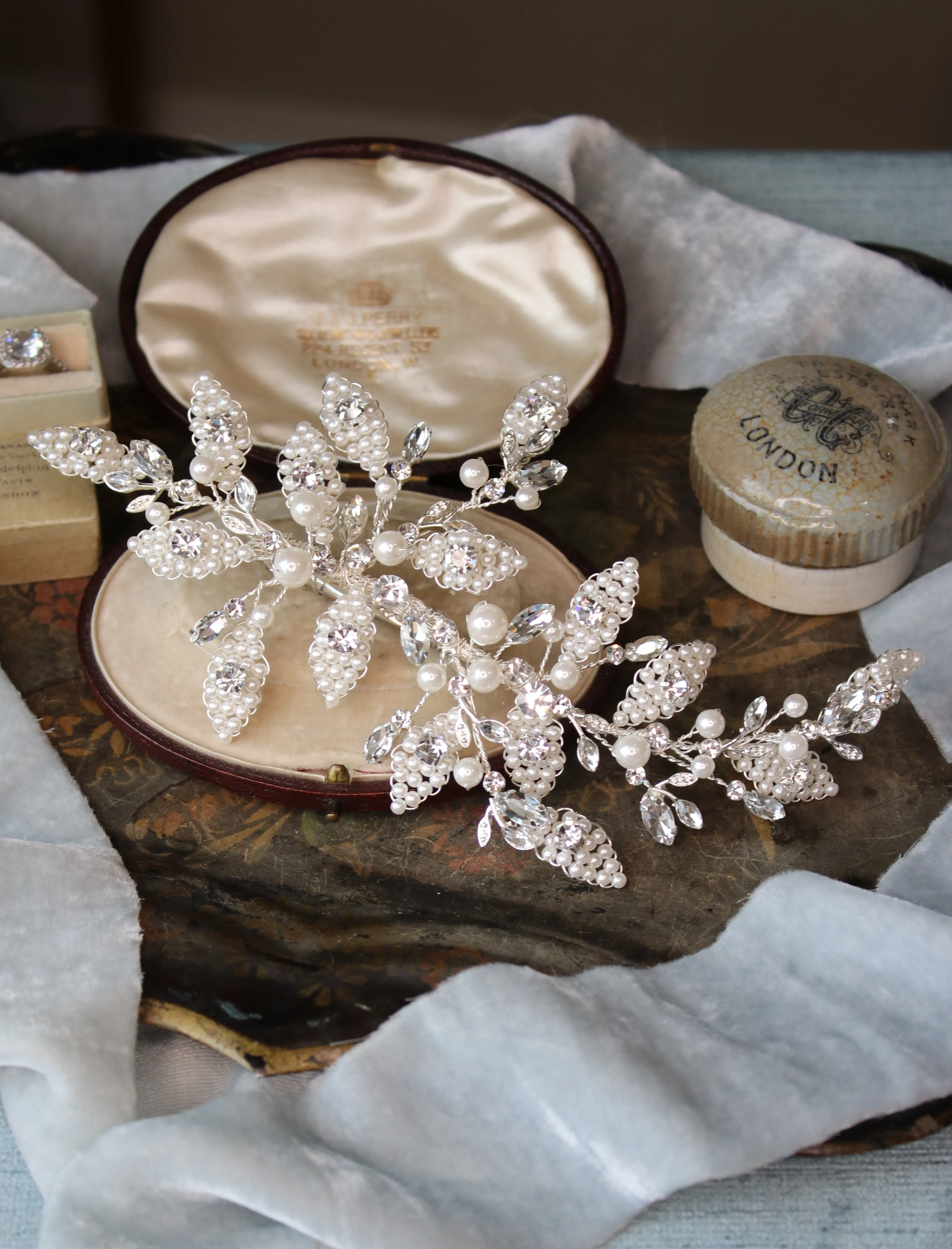 CHARLOTTE Pearl Leaf and Crystal Hair Clip