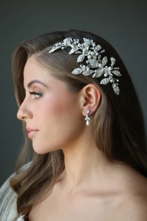 CHARLOTTE Pearl Leaf and Crystal Hair Clip