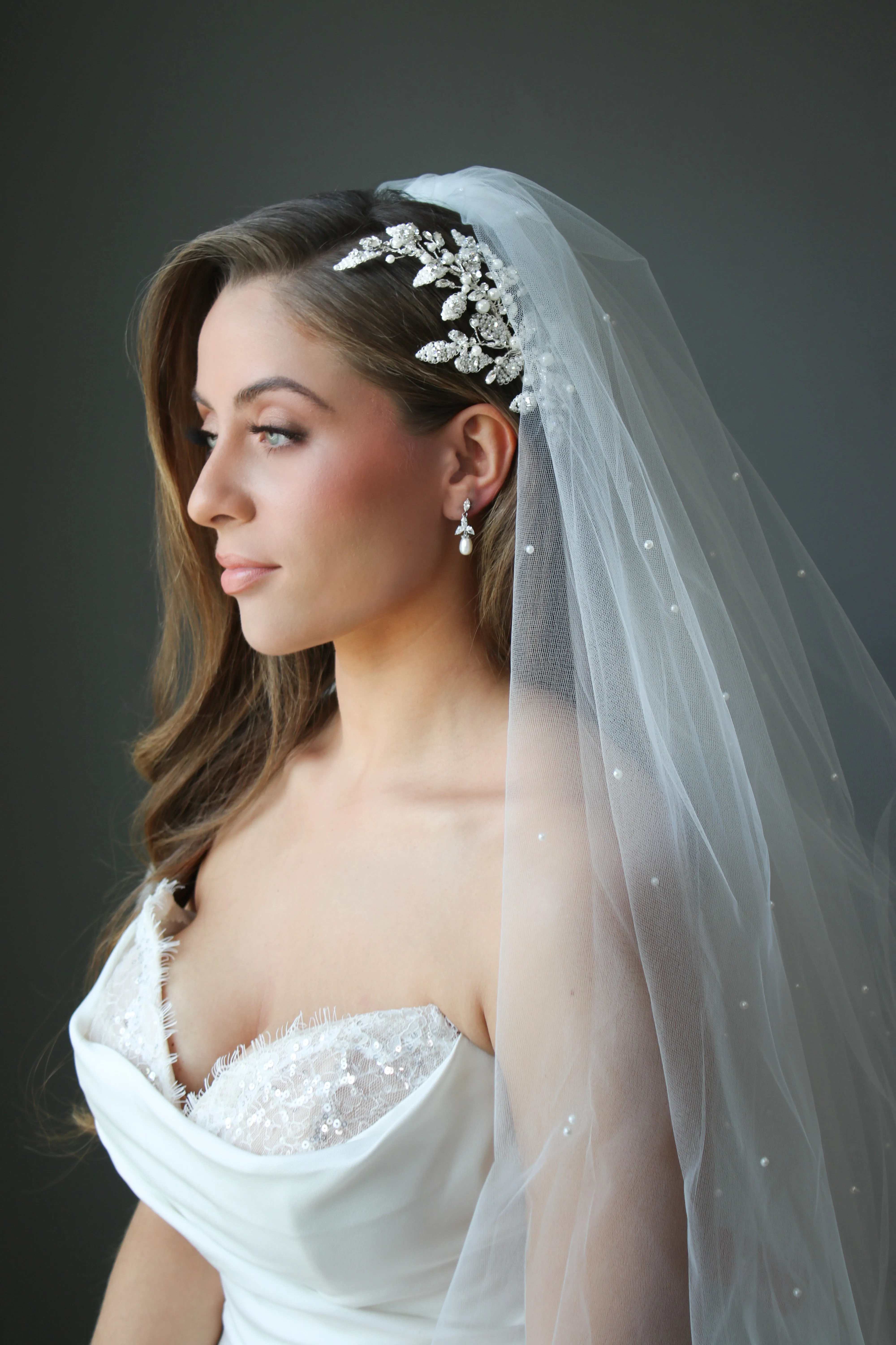 CHARLOTTE Pearl Leaf and Crystal Hair Clip