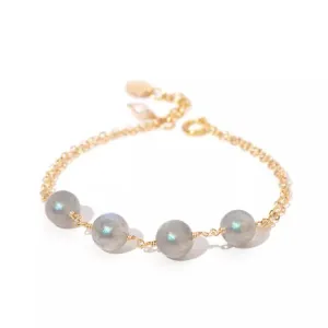 Chic Womens 14K Gold Plated Bracelet Grey Moonstone Bracelet