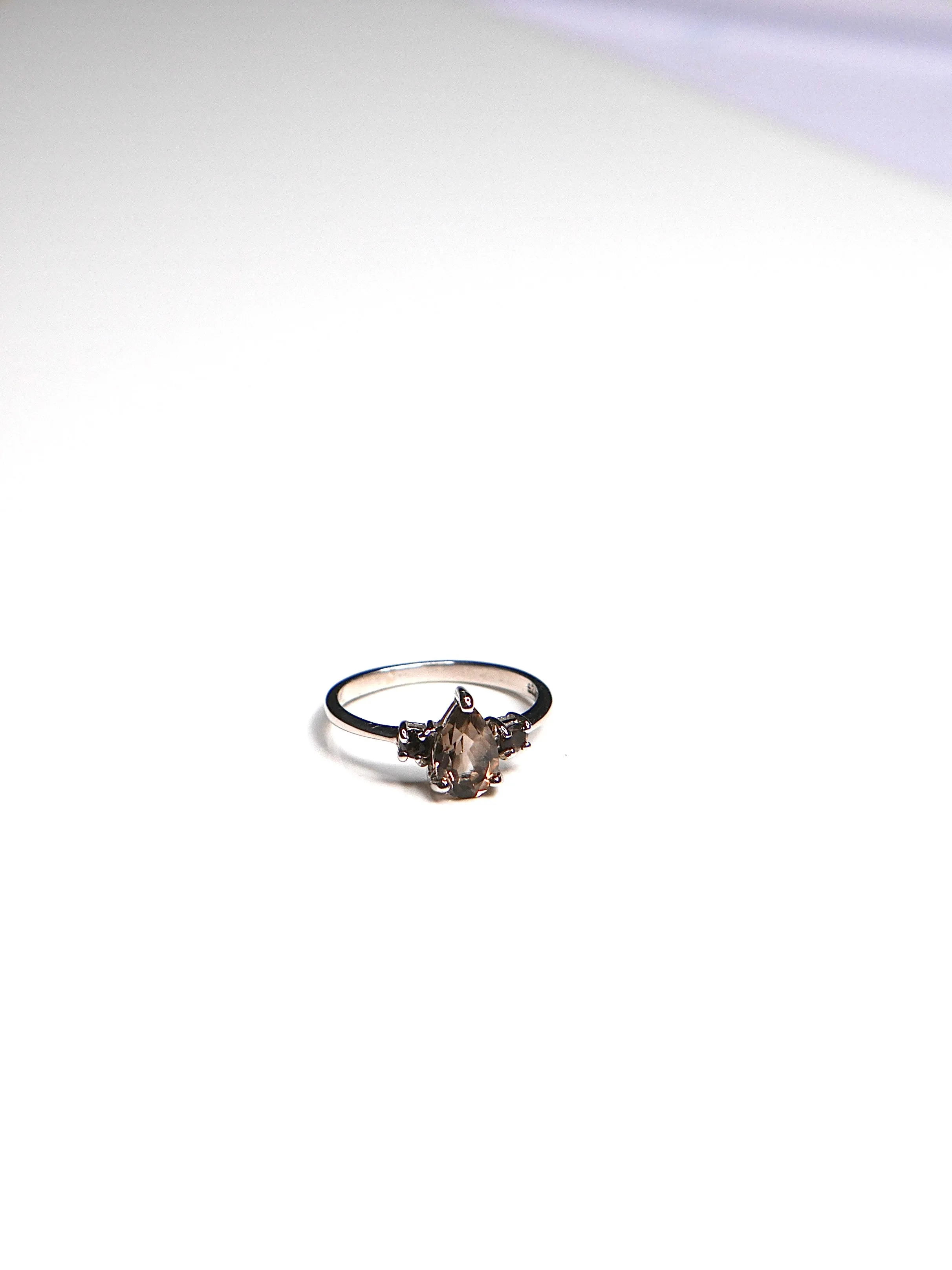 Chocolate Smoky Quartz Gemstone .925 Sterling Silver Waterproof Dainty Ring