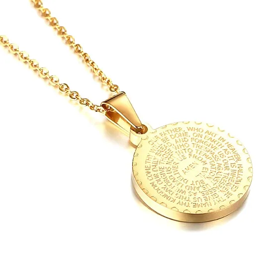 Classy Men Gold CZ Serenity Prayer Pendant Necklace